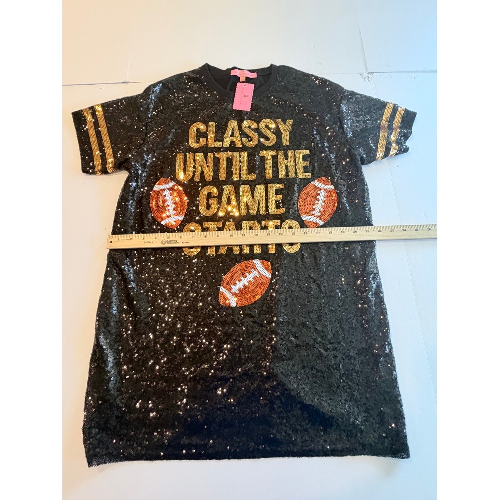 Simply Southern Classy Until The Game Starts Sequin Football T-Shirt Dress L/XL - Picture 5 of 8
